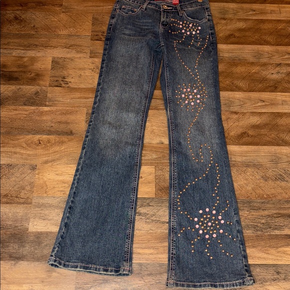 90s Y2K Lazer Embellished Denim Jeans Size 3 Juniors Pink & Silver Bedazzled - Picture 3 of 17